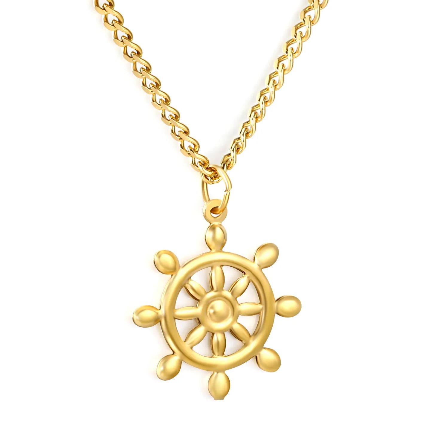 40+5cm Adjustable Ship Wheel Necklace | 18K Gold Plated | MOQ 12 | Wholesale Bulk Order