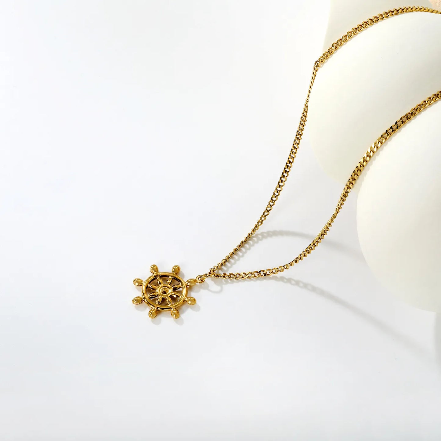 40+5cm Adjustable Ship Wheel Necklace | 18K Gold Plated | MOQ 12 | Wholesale Bulk Order