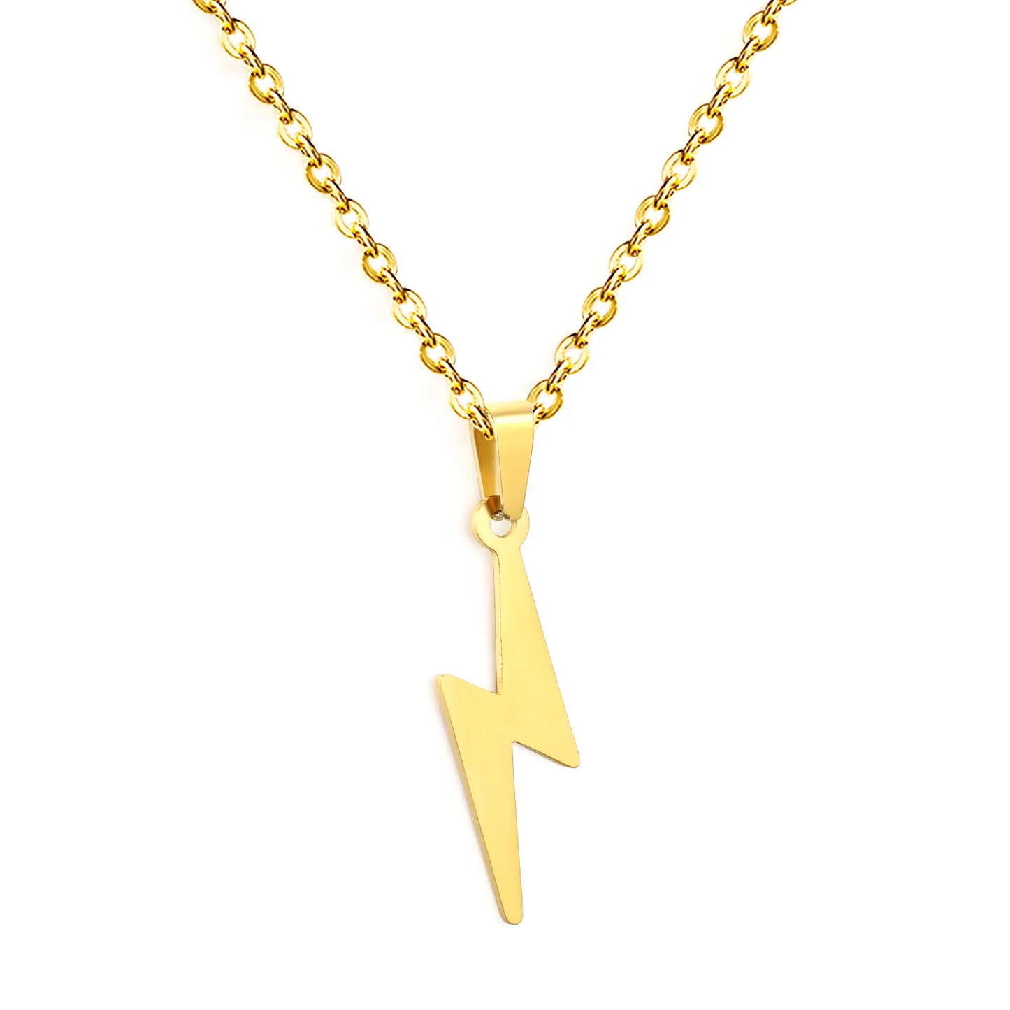 18K Gold Plated Lightning Bolt Pendant Necklace | Wholesale Bulk Order | Gold & Silver | MOQ 12 | N:50+5cm Adjustable Jewelry