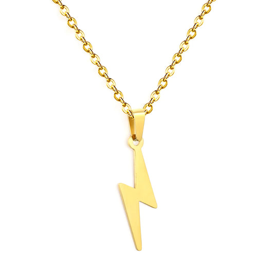 18K Gold Plated Lightning Bolt Pendant Necklace | Wholesale Bulk Order | Gold & Silver | MOQ 12 | N:50+5cm Adjustable Jewelry