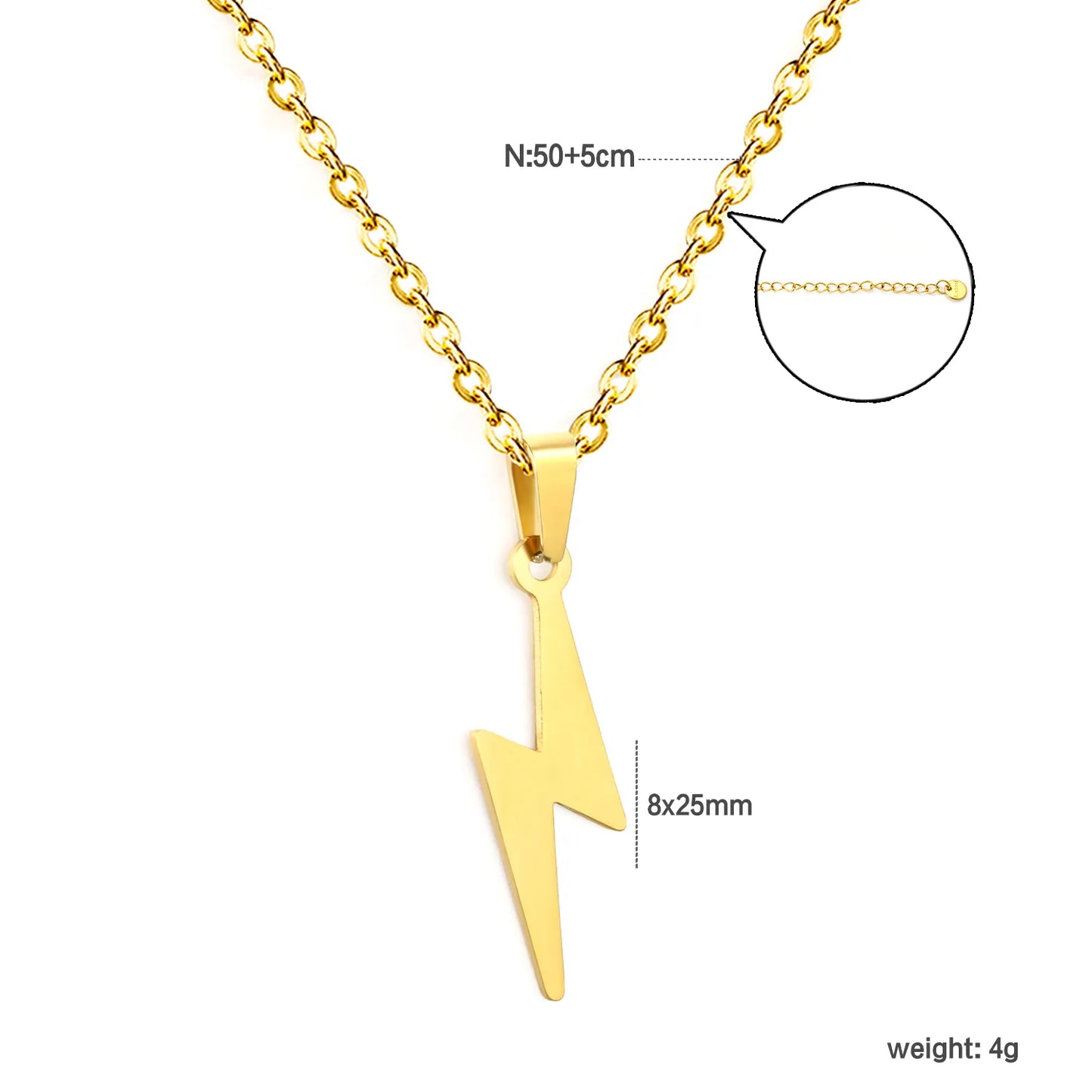 18K Gold Plated Lightning Bolt Pendant Necklace | Wholesale Bulk Order | Gold & Silver | MOQ 12 | N:50+5cm Adjustable Jewelry