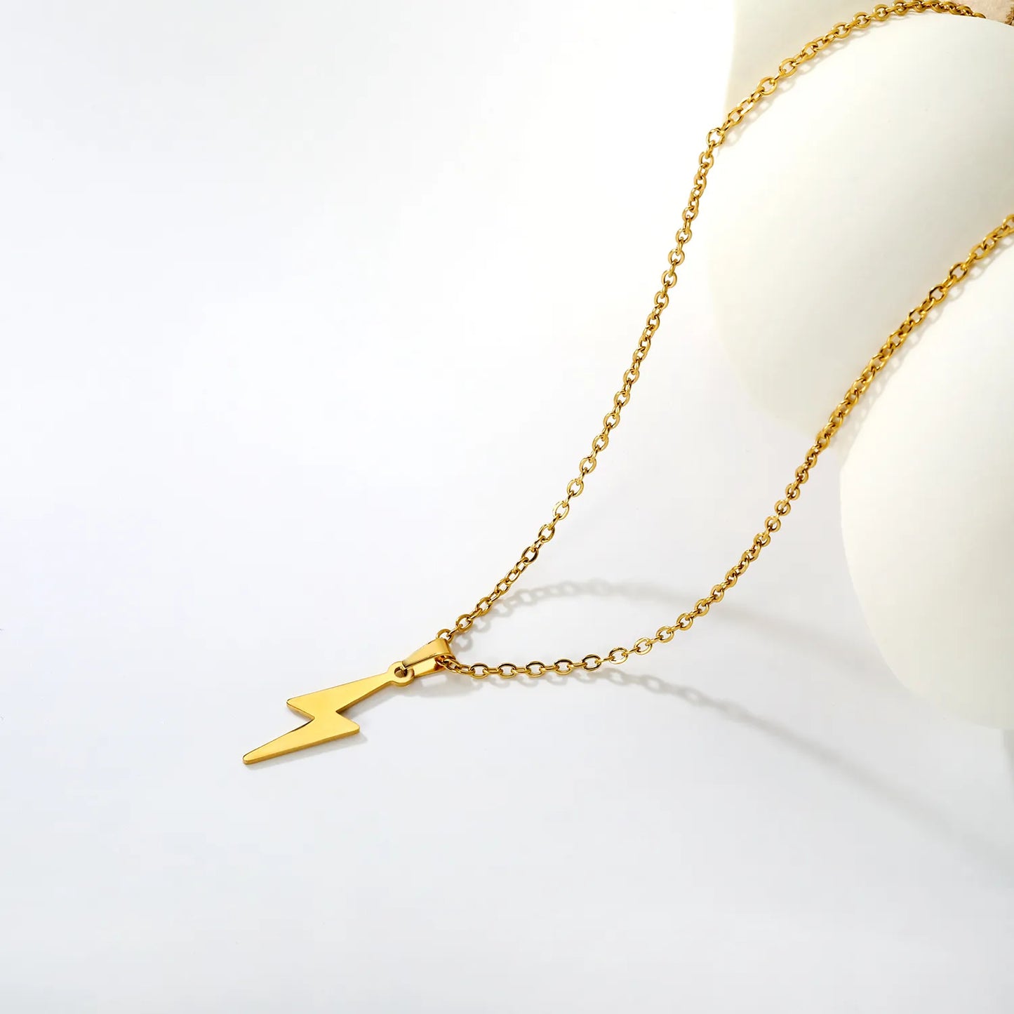 18K Gold Plated Lightning Bolt Pendant Necklace | Wholesale Bulk Order | Gold & Silver | MOQ 12 | N:50+5cm Adjustable Jewelry