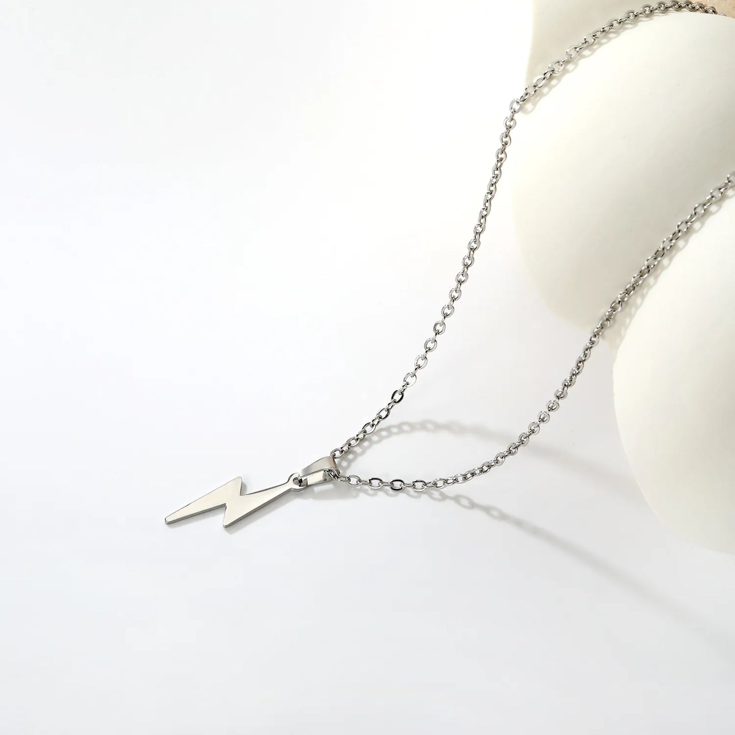 18K Gold Plated Lightning Bolt Pendant Necklace | Wholesale Bulk Order | Gold & Silver | MOQ 12 | N:50+5cm Adjustable Jewelry