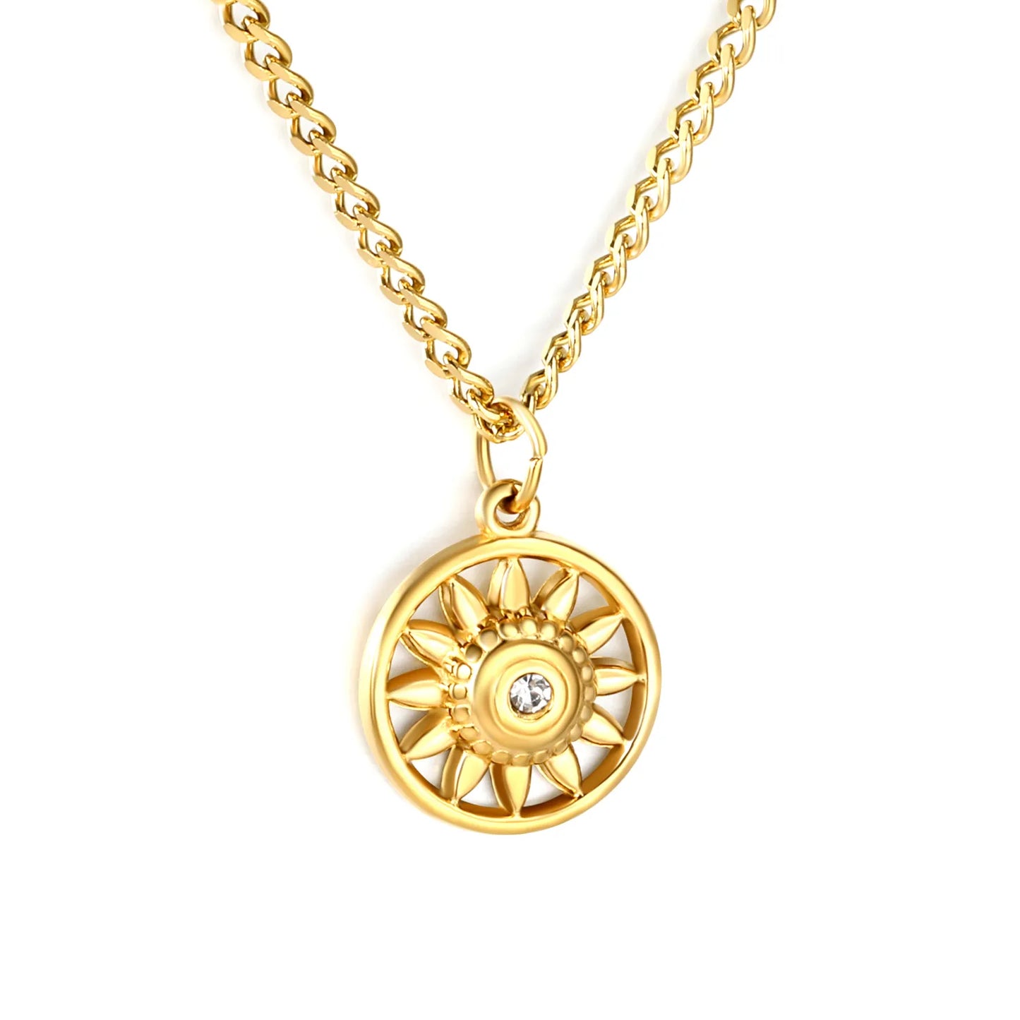 18K Gold/Silver Plated Sunburst Crystal Pendant Necklace | Wholesale Bulk Order | MOQ 12 | 40+5cm
