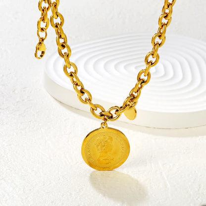 18K Gold Plated Double Coin Pendant Chunky Chain Necklace | MOQ 12 | Wholesale Bulk Order | N:40+5cm Adjustable Jewelry