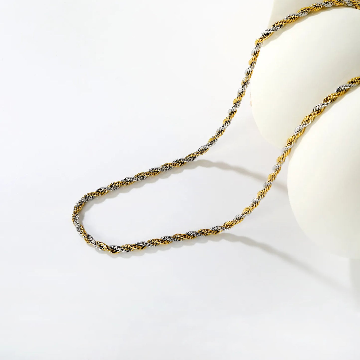 Two-Tone (Gold/Silver) 3mm Twist Chain Necklace | MOQ 12 | Wholesale Bulk Order |  Stainless Steel Jewelry