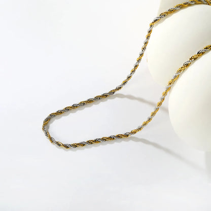 Two-Tone (Gold/Silver) 3mm Twist Chain Necklace | MOQ 12 | Wholesale Bulk Order |  Stainless Steel Jewelry