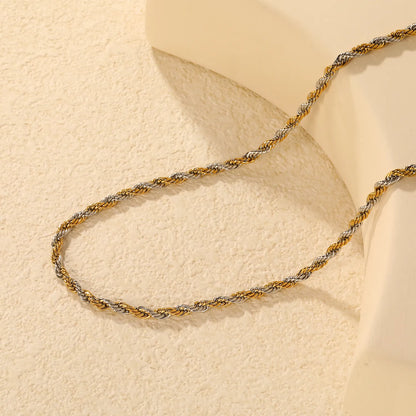 Two-Tone (Gold/Silver) 3mm Twist Chain Necklace | MOQ 12 | Wholesale Bulk Order |  Stainless Steel Jewelry