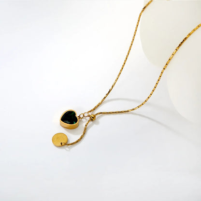 Wholesale 18K Gold Plated Emerald Heart Necklace | 46+5 cm | Bulk Order MOQ 12 | Adjustable Romantic Jewelry