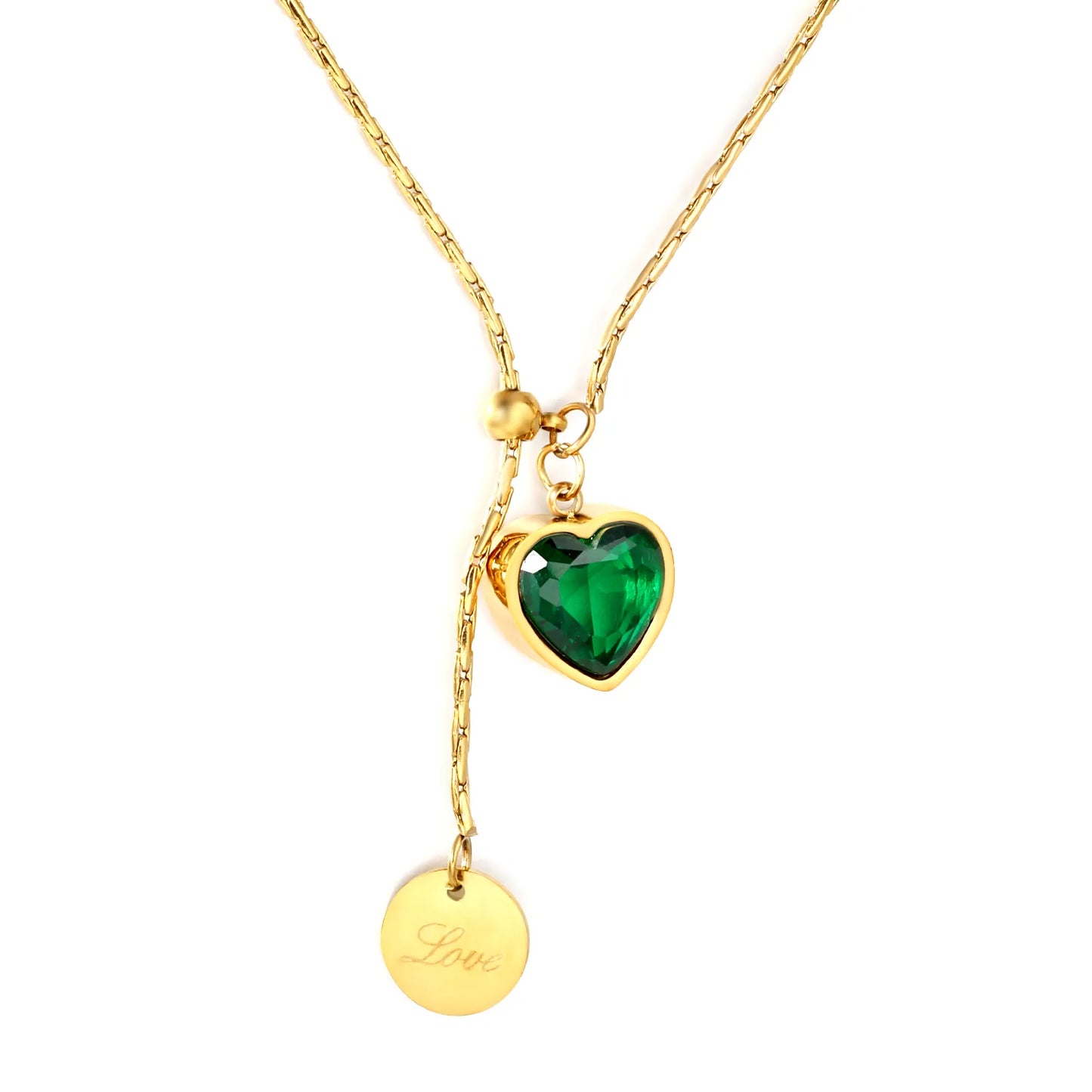 Wholesale 18K Gold Plated Emerald Heart Necklace | 46+5 cm | Bulk Order MOQ 12 | Adjustable Romantic Jewelry
