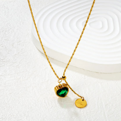 Wholesale 18K Gold Plated Emerald Heart Necklace | 46+5 cm | Bulk Order MOQ 12 | Adjustable Romantic Jewelry