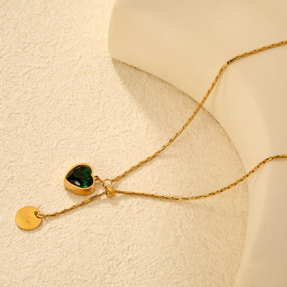 Wholesale 18K Gold Plated Emerald Heart Necklace | 46+5 cm | Bulk Order MOQ 12 | Adjustable Romantic Jewelry