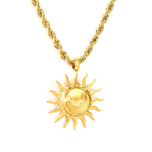 18K Gold Plated Sun Pendant Braided Chain Necklace | Wholesale Bulk Order | 40+5cm | MOQ 12