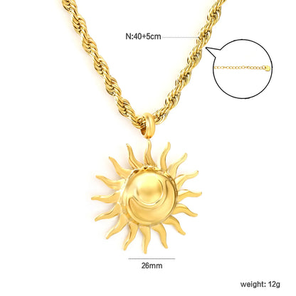 18K Gold Plated Sun Pendant Braided Chain Necklace | Wholesale Bulk Order | 40+5cm | MOQ 12
