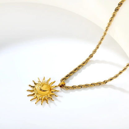 18K Gold Plated Sun Pendant Braided Chain Necklace | Wholesale Bulk Order | 40+5cm | MOQ 12