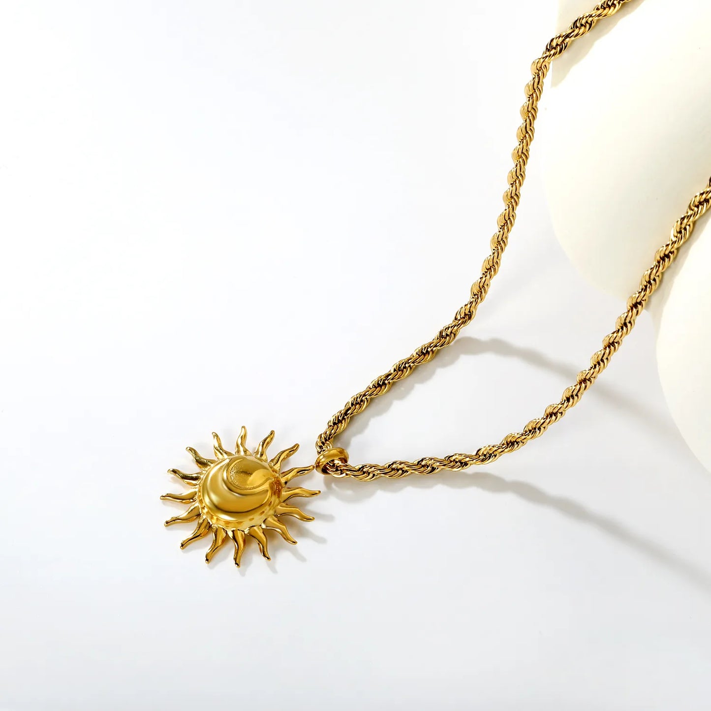 18K Gold Plated Sun Pendant Braided Chain Necklace | Wholesale Bulk Order | 40+5cm | MOQ 12