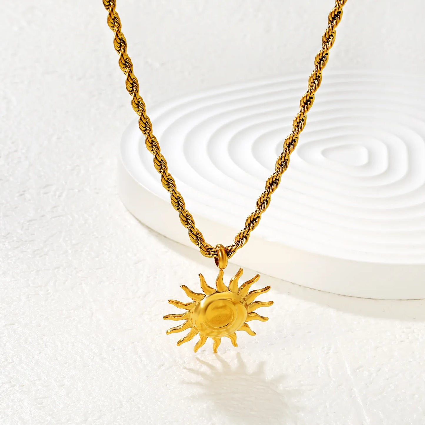 18K Gold Plated Sun Pendant Braided Chain Necklace | Wholesale Bulk Order | 40+5cm | MOQ 12