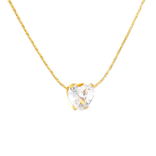 18K Gold Plated 6mm Crystal Heart Pendant Necklace | Wholesale  MOQ 12 | 40+5cm Adjustable Jewelry for Bulk Order