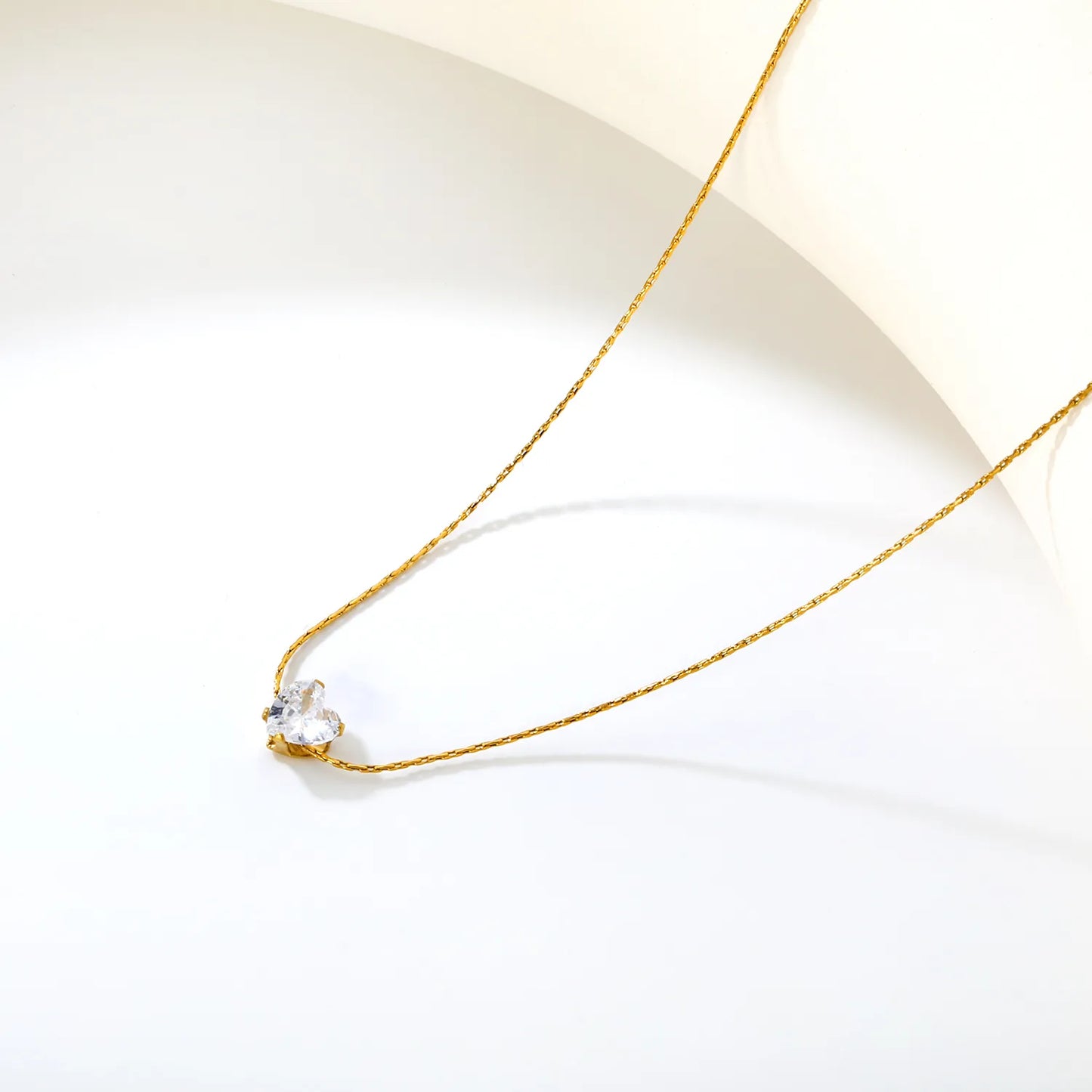 18K Gold Plated 6mm Crystal Heart Pendant Necklace | Wholesale  MOQ 12 | 40+5cm Adjustable Jewelry for Bulk Order