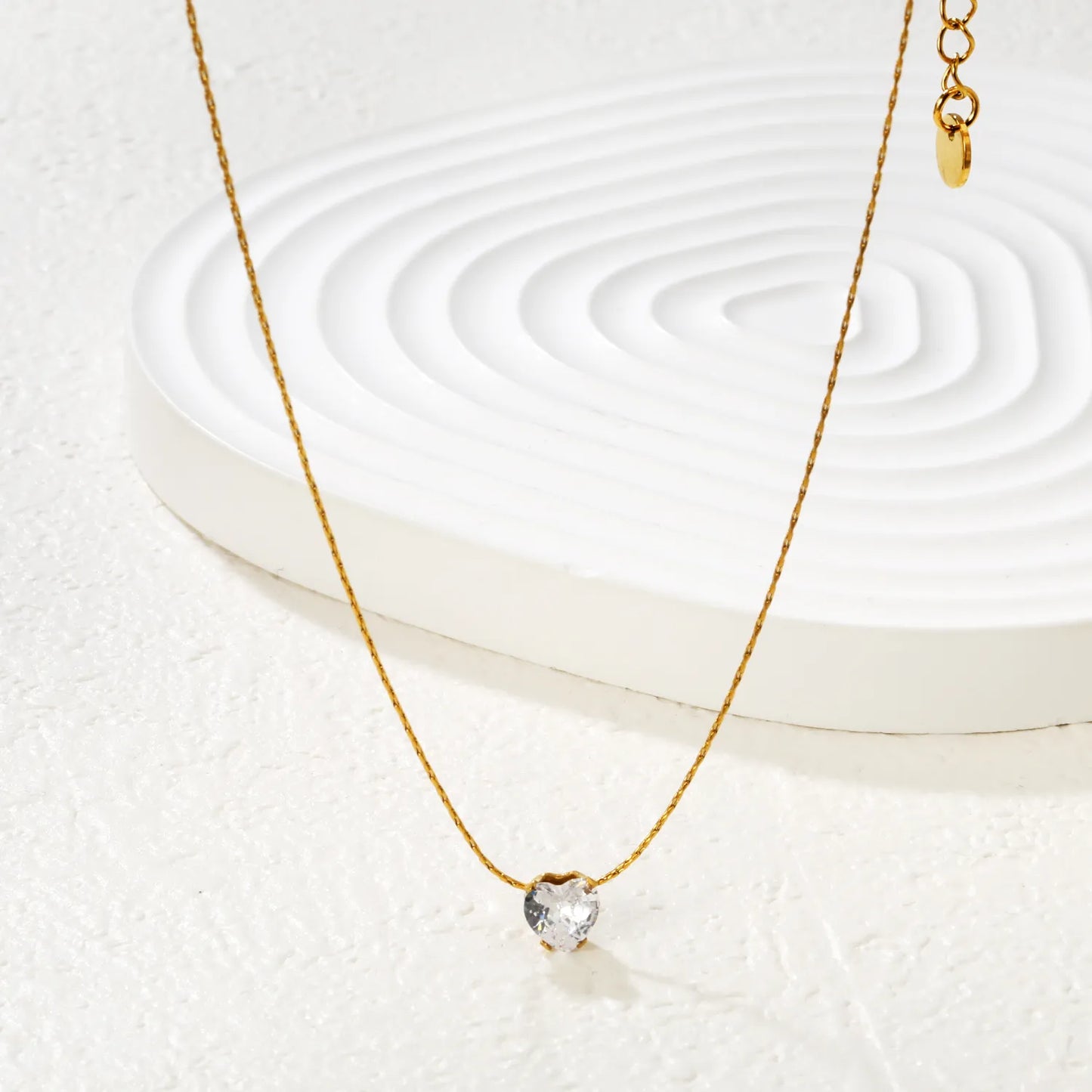 18K Gold Plated 6mm Crystal Heart Pendant Necklace | Wholesale  MOQ 12 | 40+5cm Adjustable Jewelry for Bulk Order