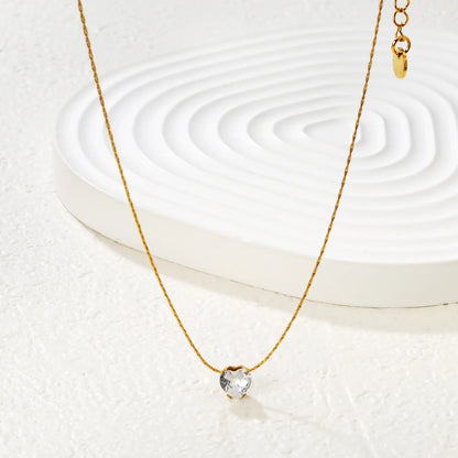 18K Gold Plated 6mm Crystal Heart Pendant Necklace | Wholesale  MOQ 12 | 40+5cm Adjustable Jewelry for Bulk Order
