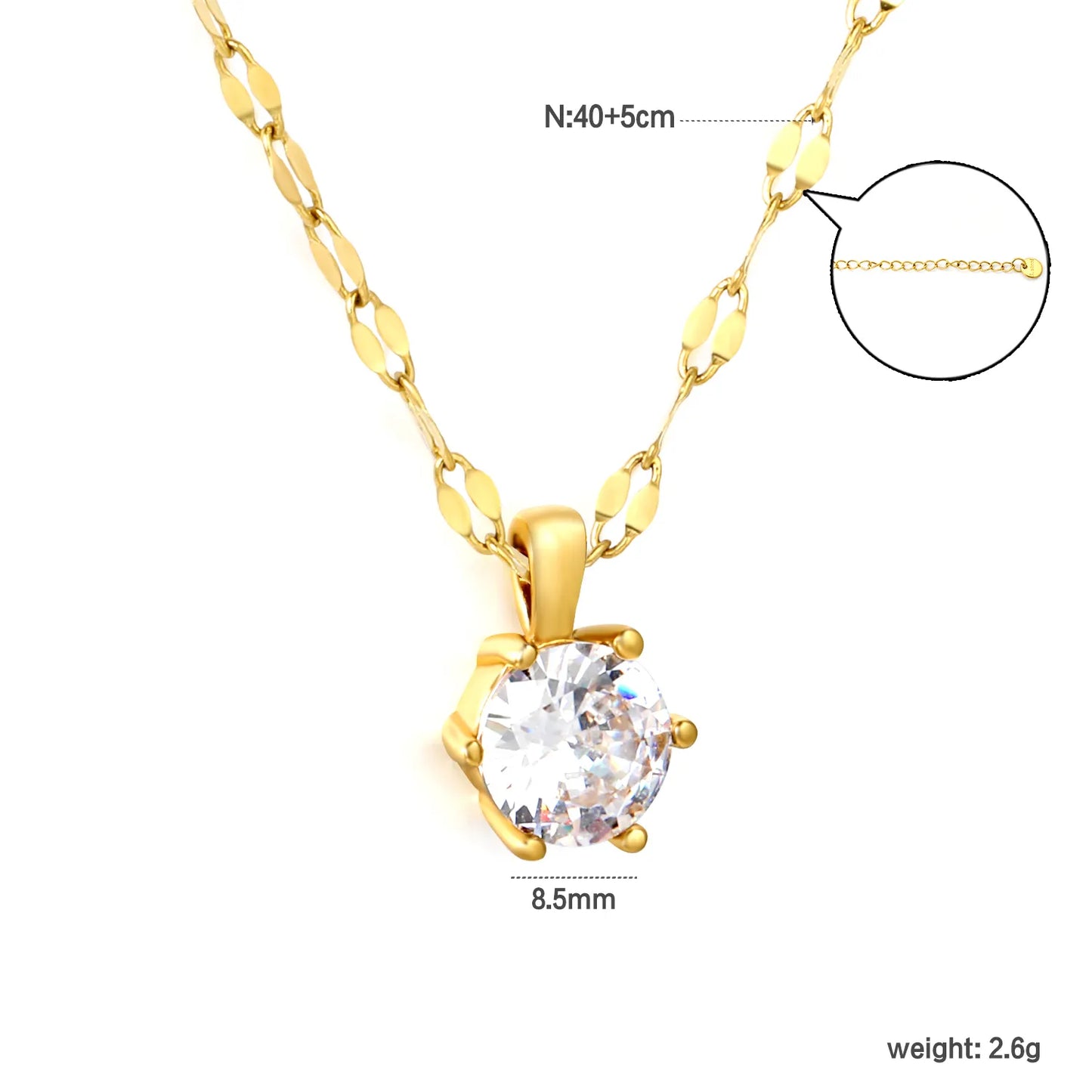 Gold/Silver Color 8.5mm Crystal Pendant Necklace | Wholesale Bulk Order | MOQ 12 | 40+5cm Stainless Steel Jewelry