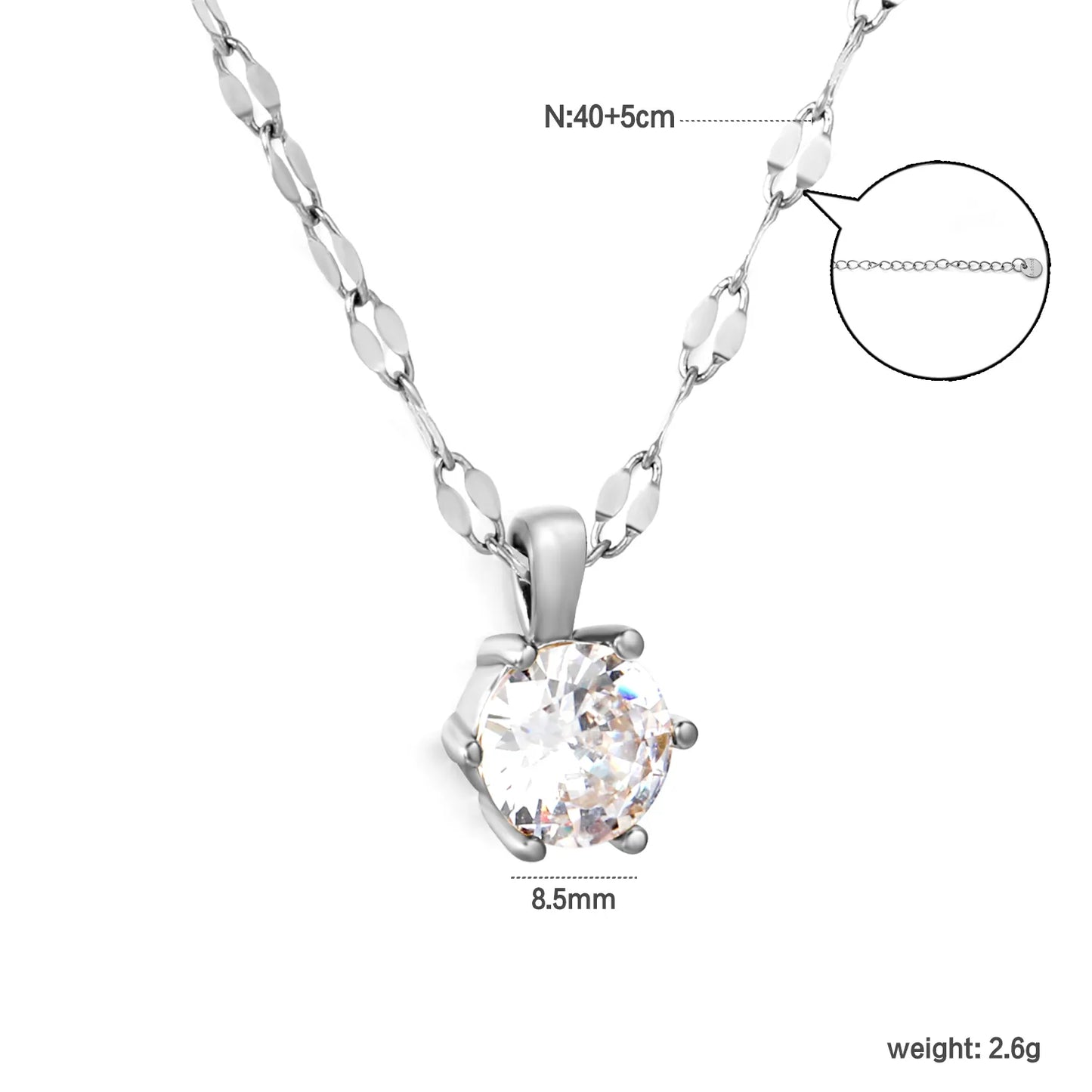 Gold/Silver Color 8.5mm Crystal Pendant Necklace | Wholesale Bulk Order | MOQ 12 | 40+5cm Stainless Steel Jewelry