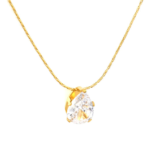 6mm Crystal Waterdrop Pendant 40+5cm Necklace | 18K Gold Plated | Wholesale  MOQ 12 | Adjustable Jewelry for Bulk Order