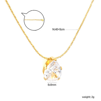 6mm Crystal Waterdrop Pendant 40+5cm Necklace | 18K Gold Plated | Wholesale  MOQ 12 | Adjustable Jewelry for Bulk Order