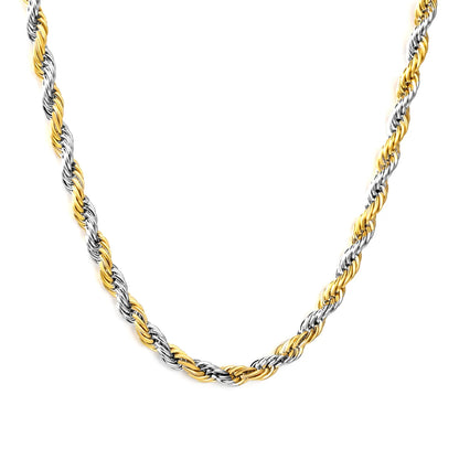 Two-Tone (Gold/Silver) 3mm Twist Chain Necklace | MOQ 12 | Wholesale Bulk Order |  Stainless Steel Jewelry
