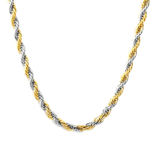 Two-Tone (Gold/Silver) 3mm Twist Chain Necklace | MOQ 12 | Wholesale Bulk Order |  Stainless Steel Jewelry