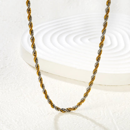 Two-Tone (Gold/Silver) 3mm Twist Chain Necklace | MOQ 12 | Wholesale Bulk Order |  Stainless Steel Jewelry