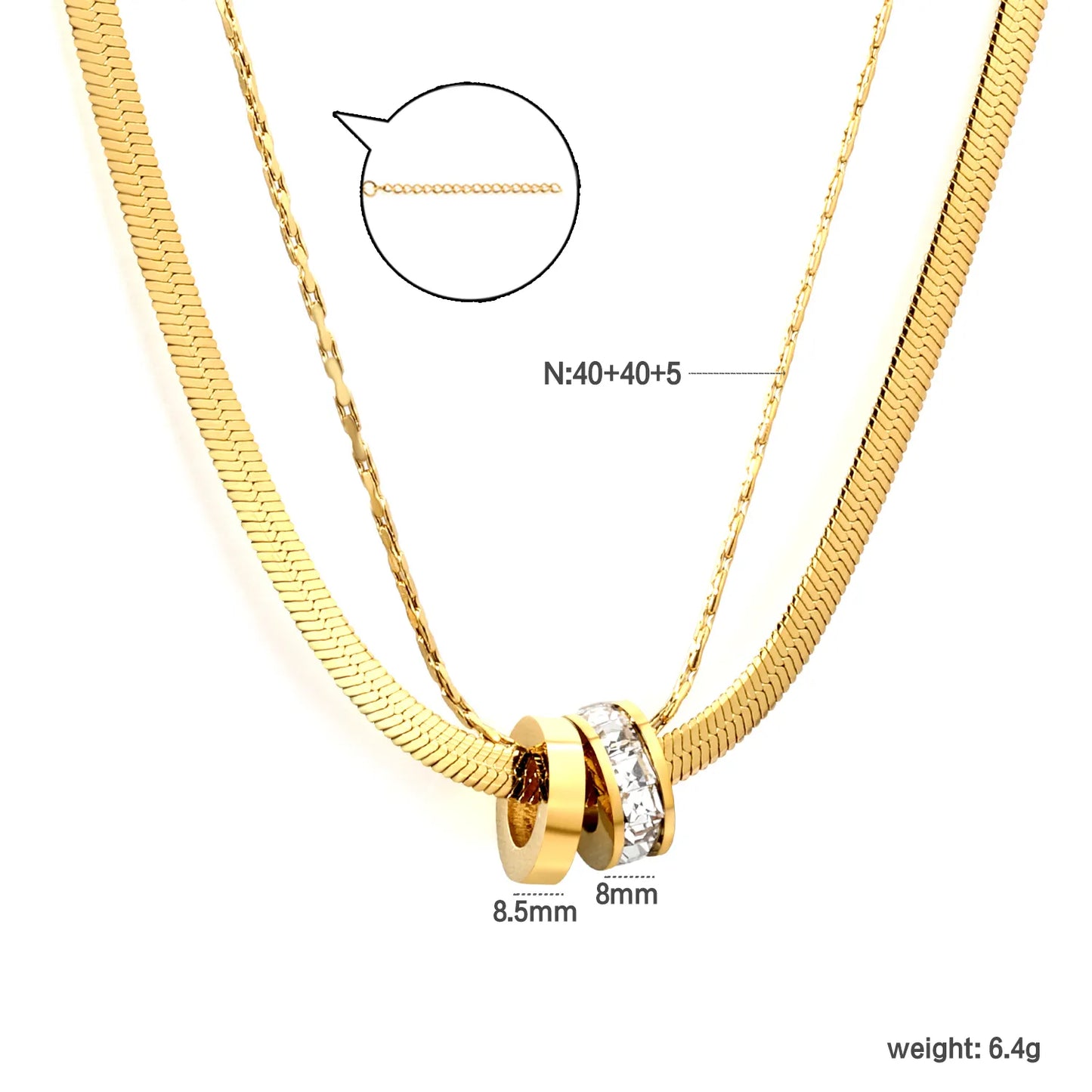 N:40+40+5 Adjustable 3-Layer Crystal Bead Necklace | 18K Gold/Silver Plated | Wholesale Bulk Order | MOQ 12