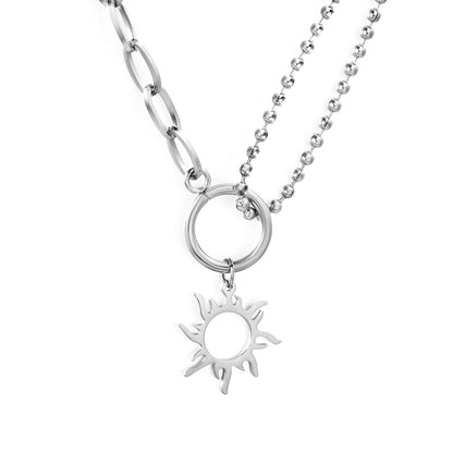 2-Layer Chain + 18mm Sun Pendant Necklace |Gold & Silver | MOQ 12 | Wholesale Bulk Order | N:40+5cm Adjustable Jewelry