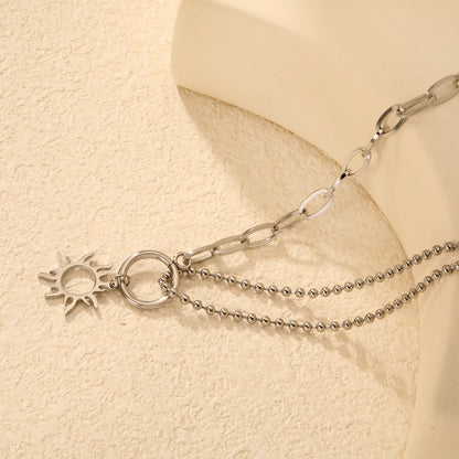 2-Layer Chain + 18mm Sun Pendant Necklace |Gold & Silver | MOQ 12 | Wholesale Bulk Order | N:40+5cm Adjustable Jewelry