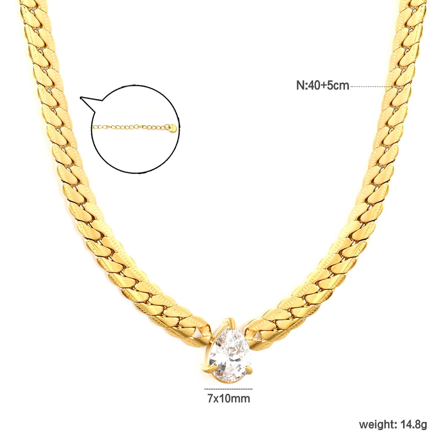 7x10mm Teardrop Crystal Braid Chain Necklace | MOQ 12 | Wholesale Bulk Order | N:40+5cm Adjustable Jewelry