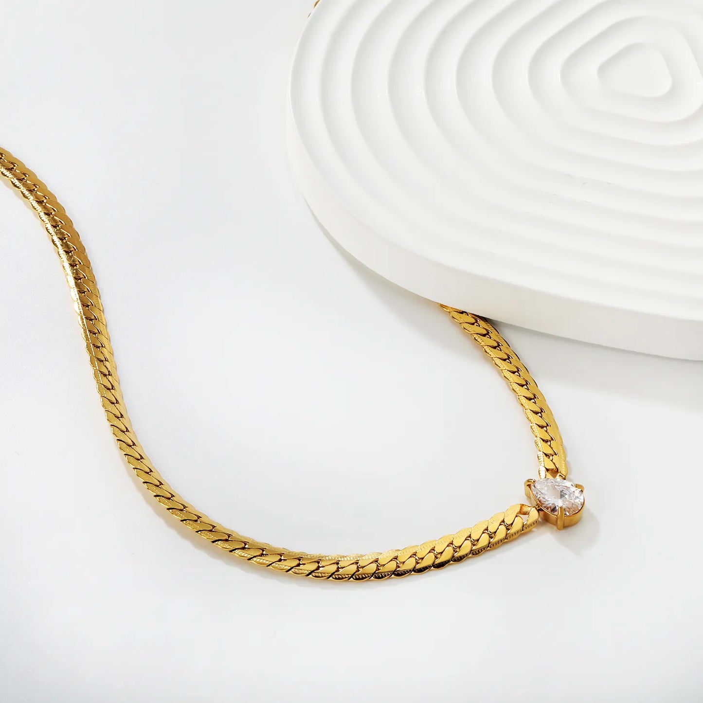 7x10mm Teardrop Crystal Braid Chain Necklace | MOQ 12 | Wholesale Bulk Order | N:40+5cm Adjustable Jewelry