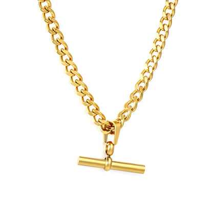 18K Gold Plated Chunky Curb Chain + 22x3mm Bar Pendant Necklace | MOQ 12 | Wholesale Bulk Order | N:40+5cm Adjustable Jewelry