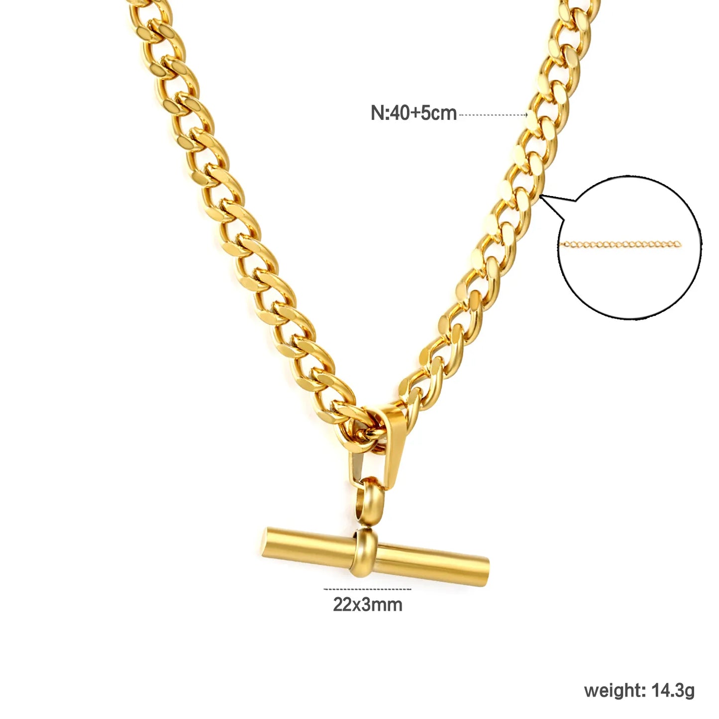 18K Gold Plated Chunky Curb Chain + 22x3mm Bar Pendant Necklace | MOQ 12 | Wholesale Bulk Order | N:40+5cm Adjustable Jewelry