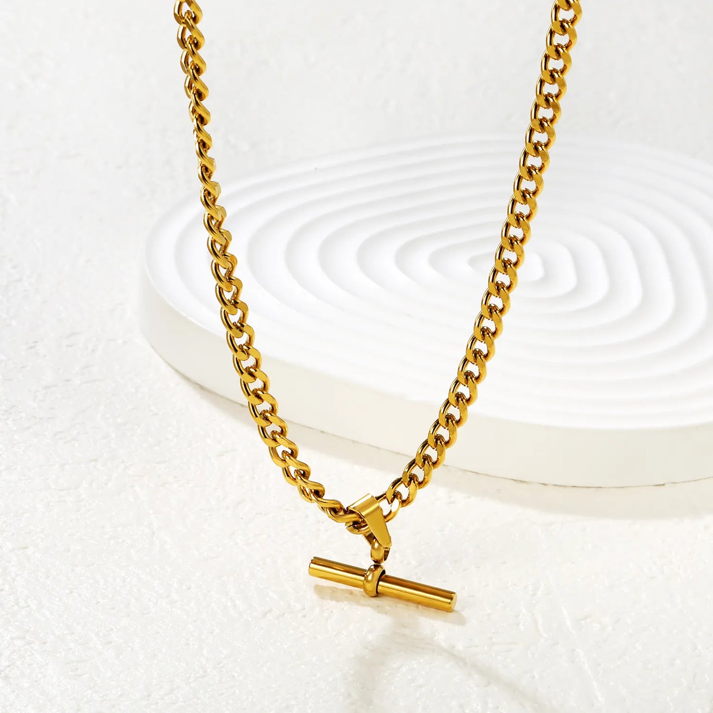 18K Gold Plated Chunky Curb Chain + 22x3mm Bar Pendant Necklace | MOQ 12 | Wholesale Bulk Order | N:40+5cm Adjustable Jewelry