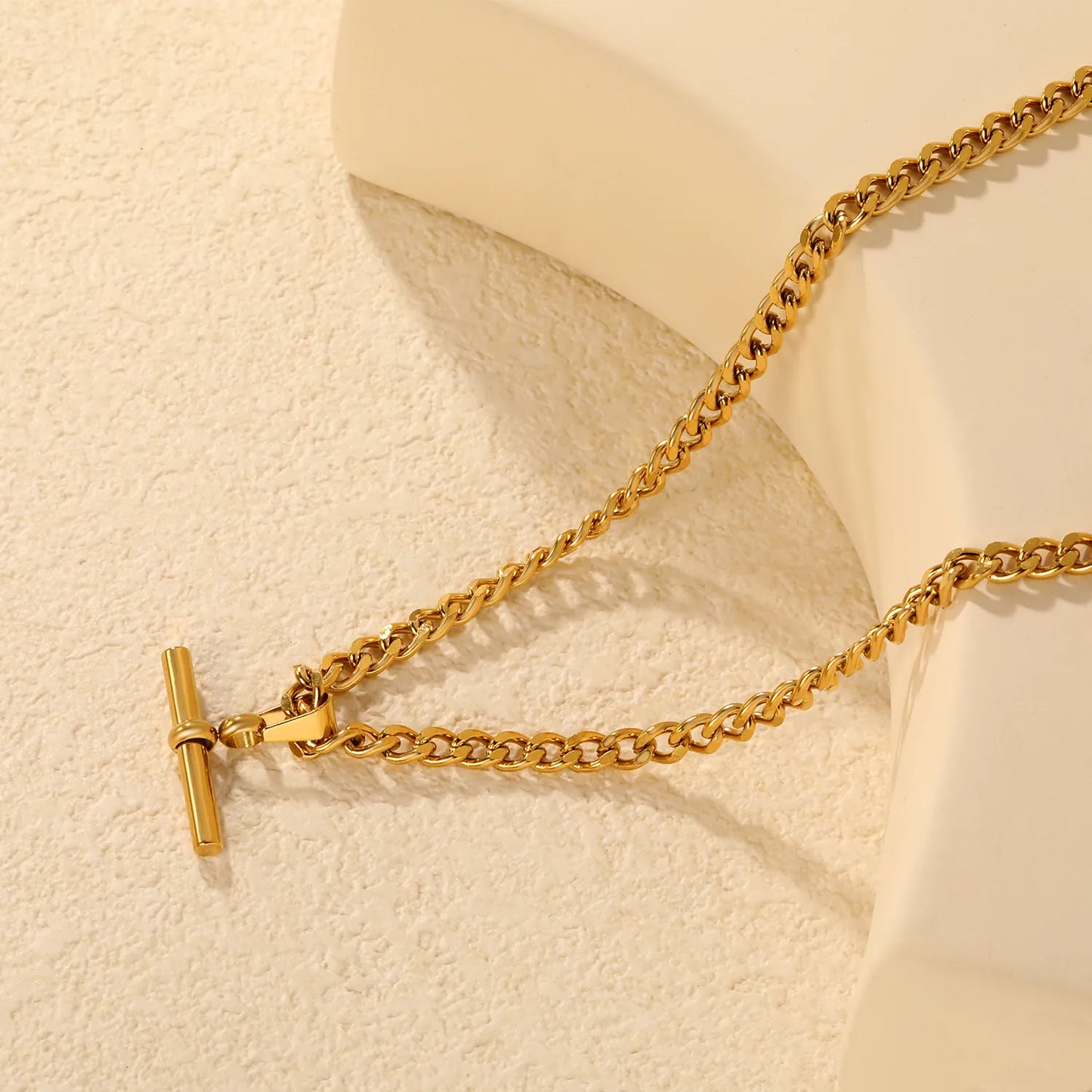 18K Gold Plated Chunky Curb Chain + 22x3mm Bar Pendant Necklace | MOQ 12 | Wholesale Bulk Order | N:40+5cm Adjustable Jewelry