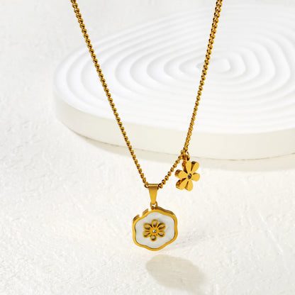 Wholesale 40+5cm Adjustable Shell Flower Pendant Necklace | 18K Gold Plated | MOQ 12