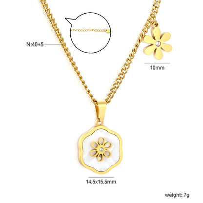 Wholesale 40+5cm Adjustable Shell Flower Pendant Necklace | 18K Gold Plated | MOQ 12