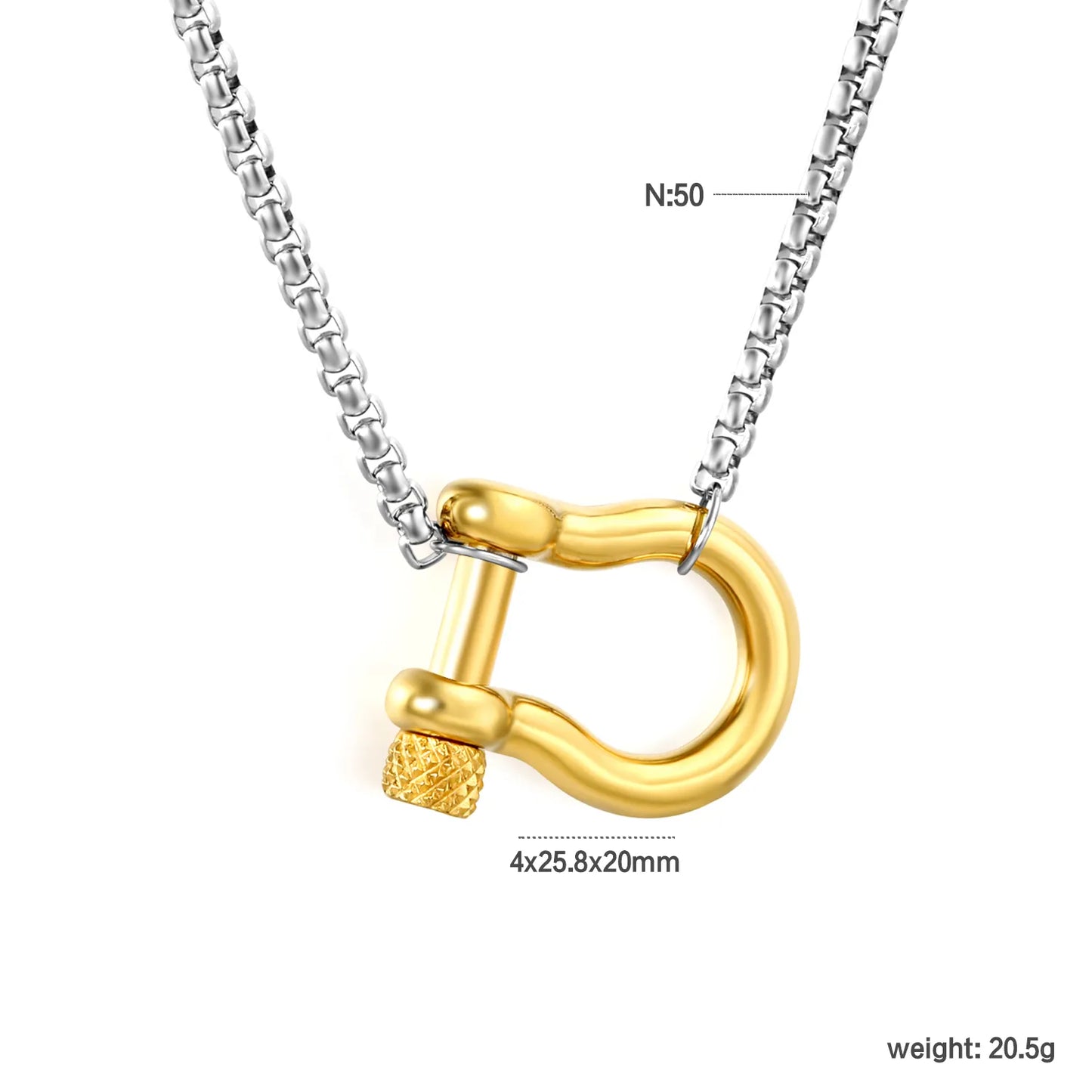Two-Tone (Gold-Silver) & Full Silver Shackle Pendant Chain Necklace | MOQ 12 | Wholesale Bulk Order | N:50cm Chain Jewelry