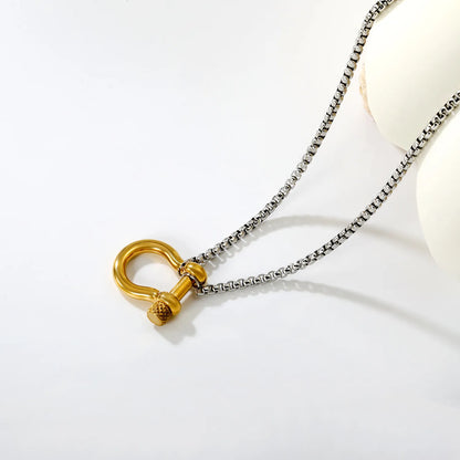 Two-Tone (Gold-Silver) & Full Silver Shackle Pendant Chain Necklace | MOQ 12 | Wholesale Bulk Order | N:50cm Chain Jewelry