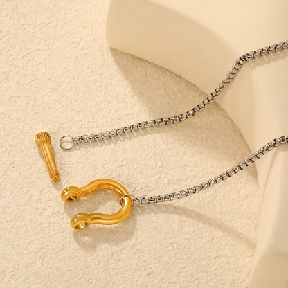 Two-Tone (Gold-Silver) & Full Silver Shackle Pendant Chain Necklace | MOQ 12 | Wholesale Bulk Order | N:50cm Chain Jewelry