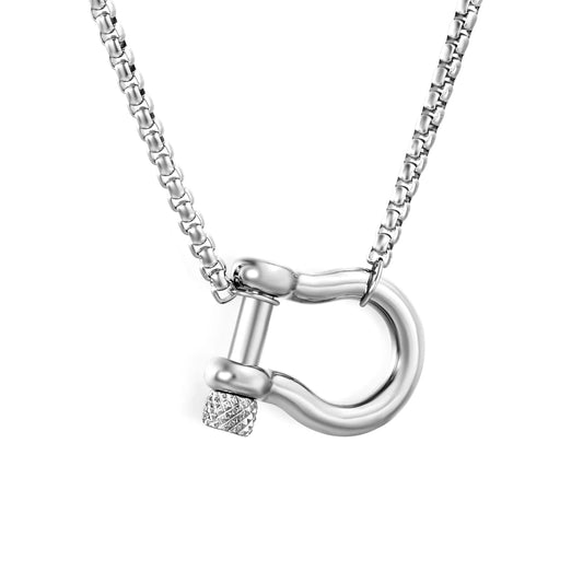 Two-Tone (Gold-Silver) & Full Silver Shackle Pendant Chain Necklace | MOQ 12 | Wholesale Bulk Order | N:50cm Chain Jewelry
