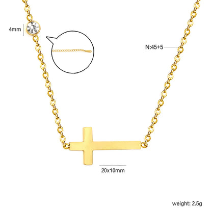 18K Gold Plated Cross Pendant + Crystal Station Necklace | MOQ 12 | Wholesale Order | 45+5cm Adjustable Jewelry