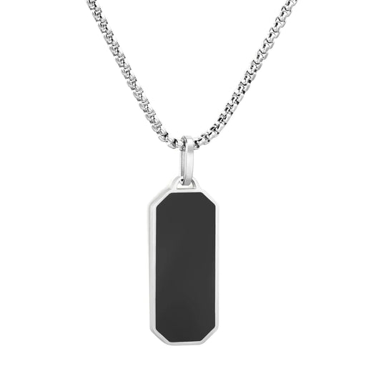 Stainless Steel Black Rectangular Pendant Necklace | MOQ 12 | Wholesale Bulk Order | N:60cm Chain Jewelry