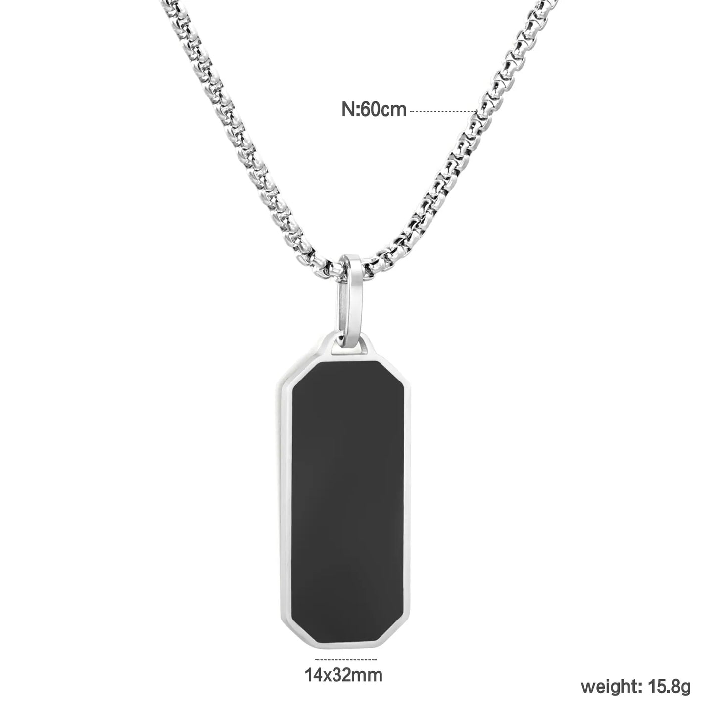 Stainless Steel Black Rectangular Pendant Necklace | MOQ 12 | Wholesale Bulk Order | N:60cm Chain Jewelry